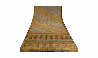 Sanskriti Vintage Sarees Green Indian Pure Crepe Silk Printed Sari Craft Fabric, PRC-18292