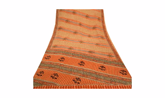 Sanskriti Vintage Brown Indian Sarees Pure Crepe Silk Printed Sari Craft Fabric, PRC-14882
