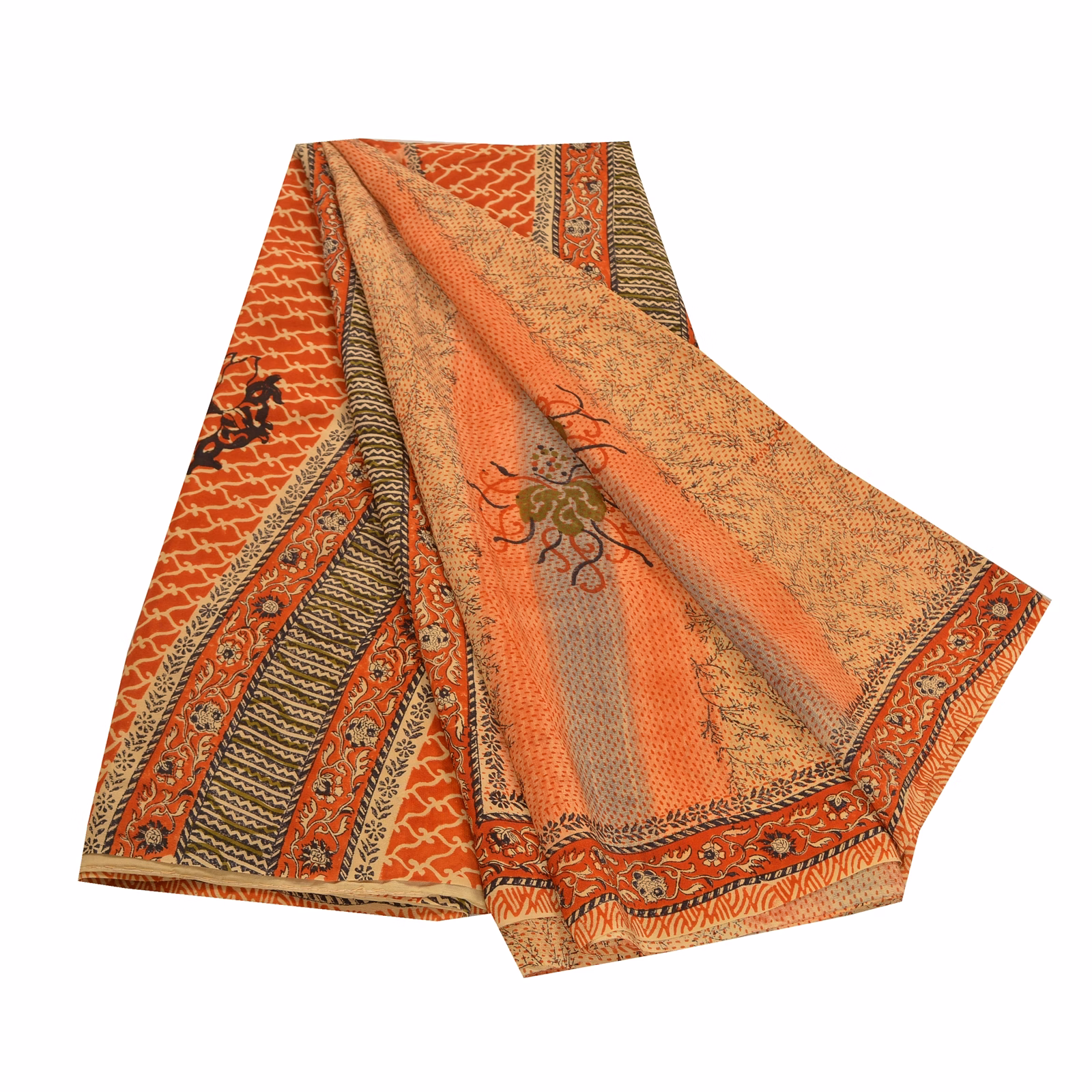 Sanskriti Vintage Brown Indian Sarees Pure Crepe Silk Printed Sari Craft Fabric, PRC-14882 image 13