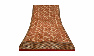 Sanskriti Vintage Sarees Red 100% Pure Crepe Silk Printed Sari Soft Craft Fabric, PRC-18314