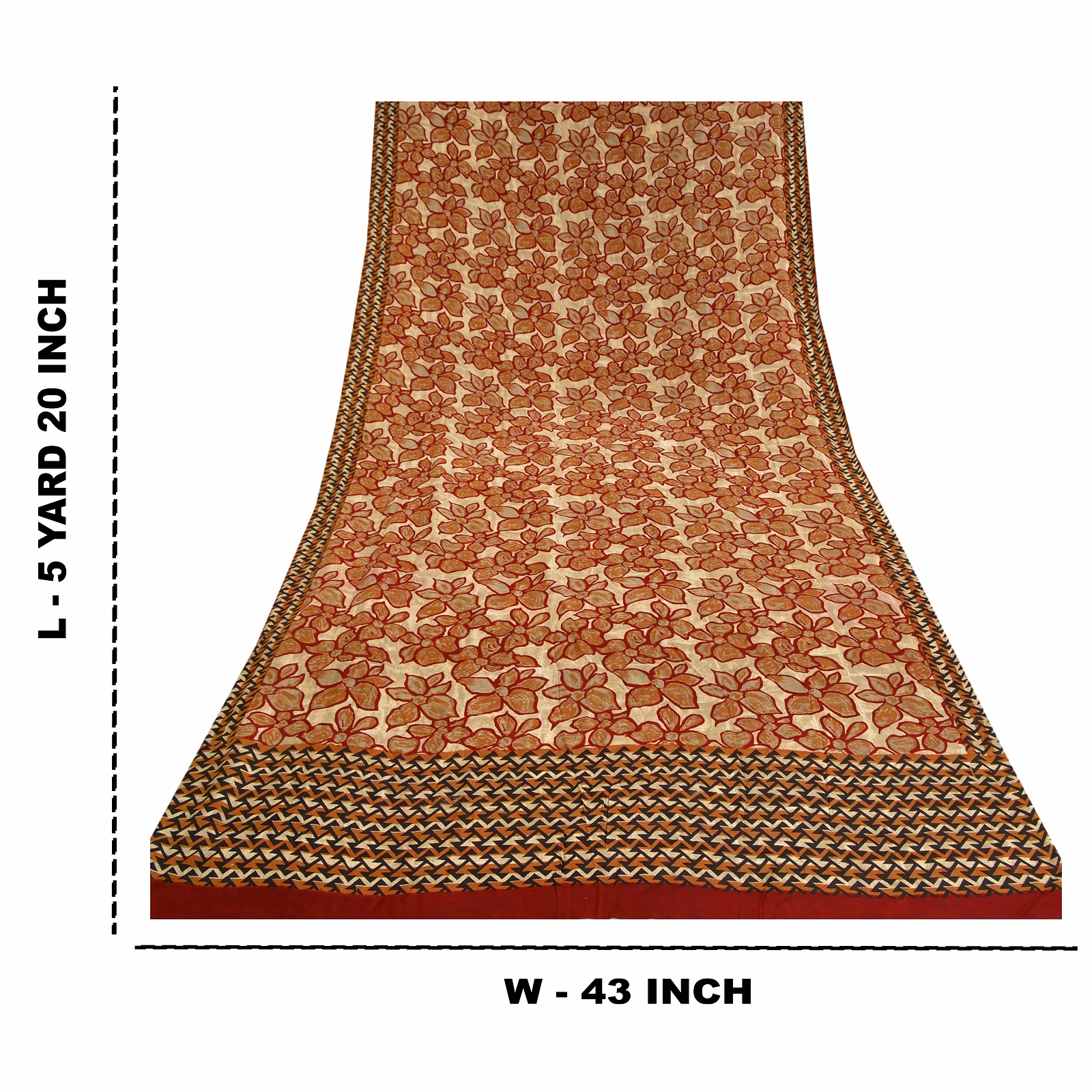 Sanskriti Vintage Sarees Red 100% Pure Crepe Silk Printed Sari Soft Craft Fabric, PRC-18314 image 14