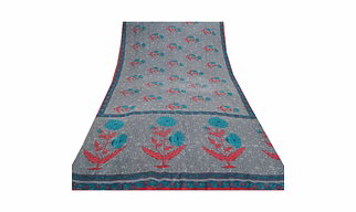 Sanskriti Vintage Grey Sarees Pure Cerpe Silk Printed Sari Craft Indian Fabric, PRC-14668