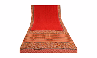 Sanskriti Vintage Scarlet Printed Sarees Pure Crepe Silk Sari 5Yd Craft Fabric, PRC-17389