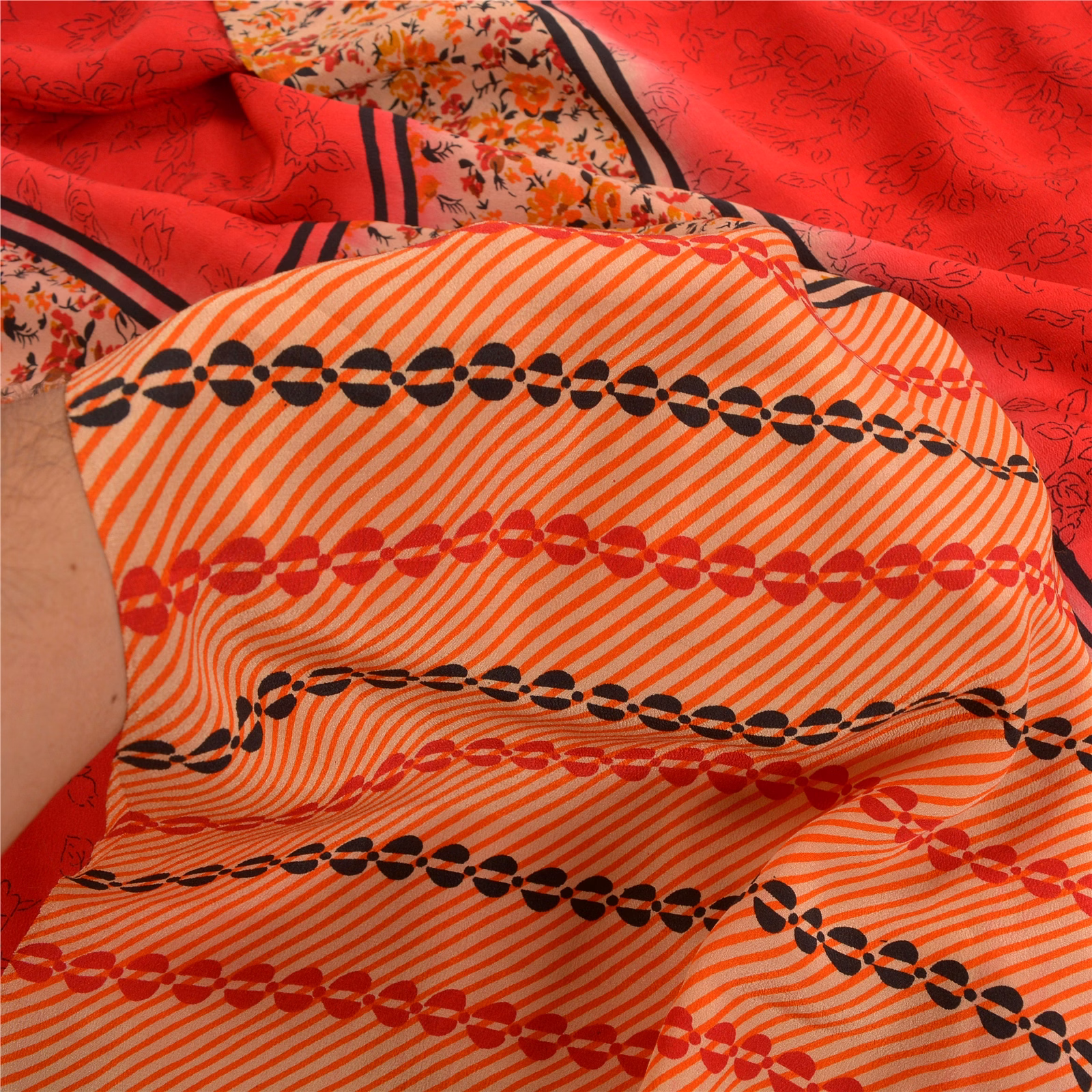 Sanskriti Vintage Scarlet Printed Sarees Pure Crepe Silk Sari 5Yd Craft Fabric, PRC-17389 image 3