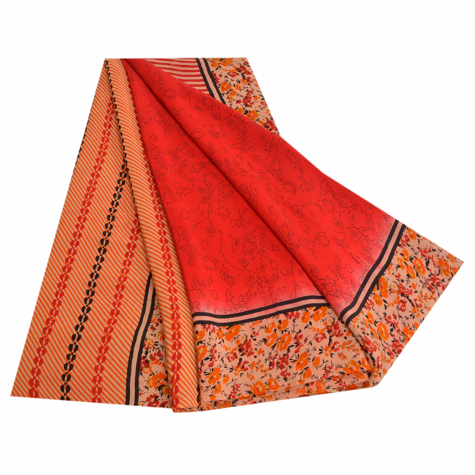 Sanskriti Vintage Scarlet Printed Sarees Pure Crepe Silk Sari 5Yd Craft Fabric, PRC-17389 image 5