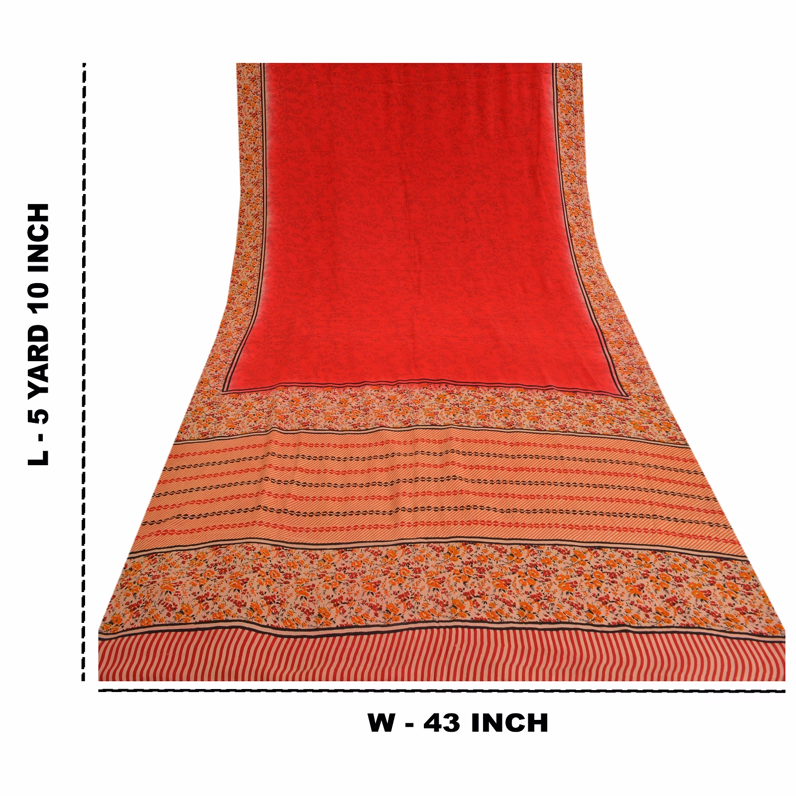 Sanskriti Vintage Scarlet Printed Sarees Pure Crepe Silk Sari 5Yd Craft Fabric, PRC-17389 image 6