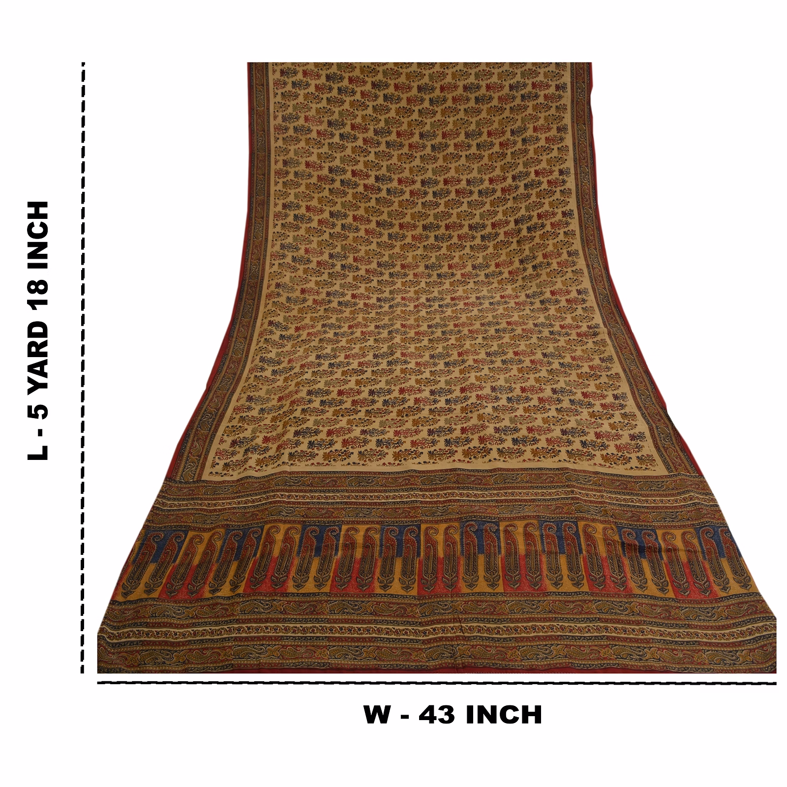 Sanskriti Vintage Beige Indian Sarees Pure Crepe Silk Printed Sari Craft Fabric, PRC-16508 image 5