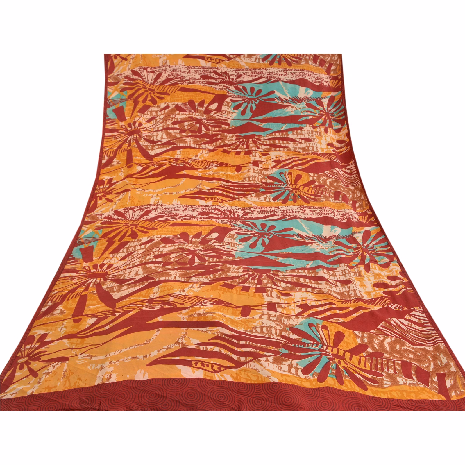 Sanskriti Vintage Dark Red Sarees Pure Crepe Silk Printed Sari Soft Craft Fabric, PRC-16391 image 15