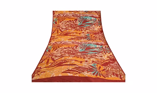 Sanskriti Vintage Dark Red Sarees Pure Crepe Silk Printed Sari Soft Craft Fabric, PRC-16391