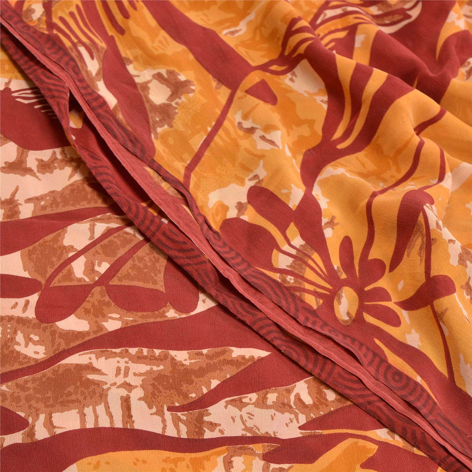 Sanskriti Vintage Dark Red Sarees Pure Crepe Silk Printed Sari Soft Craft Fabric, PRC-16391 image 12