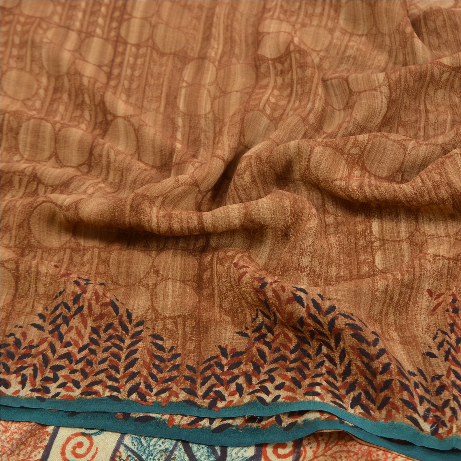 Sanskriti Vintage Brown Printed Sarees Pure Crepe Silk Sari Floral Craft Fabric, PRC-16365 image 10