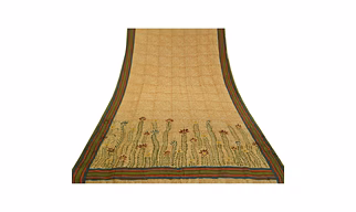Sanskriti Vintage Pale Cream Sarees Printed Pure Crepe Silk Sari Craft Fabric, PRC-16073