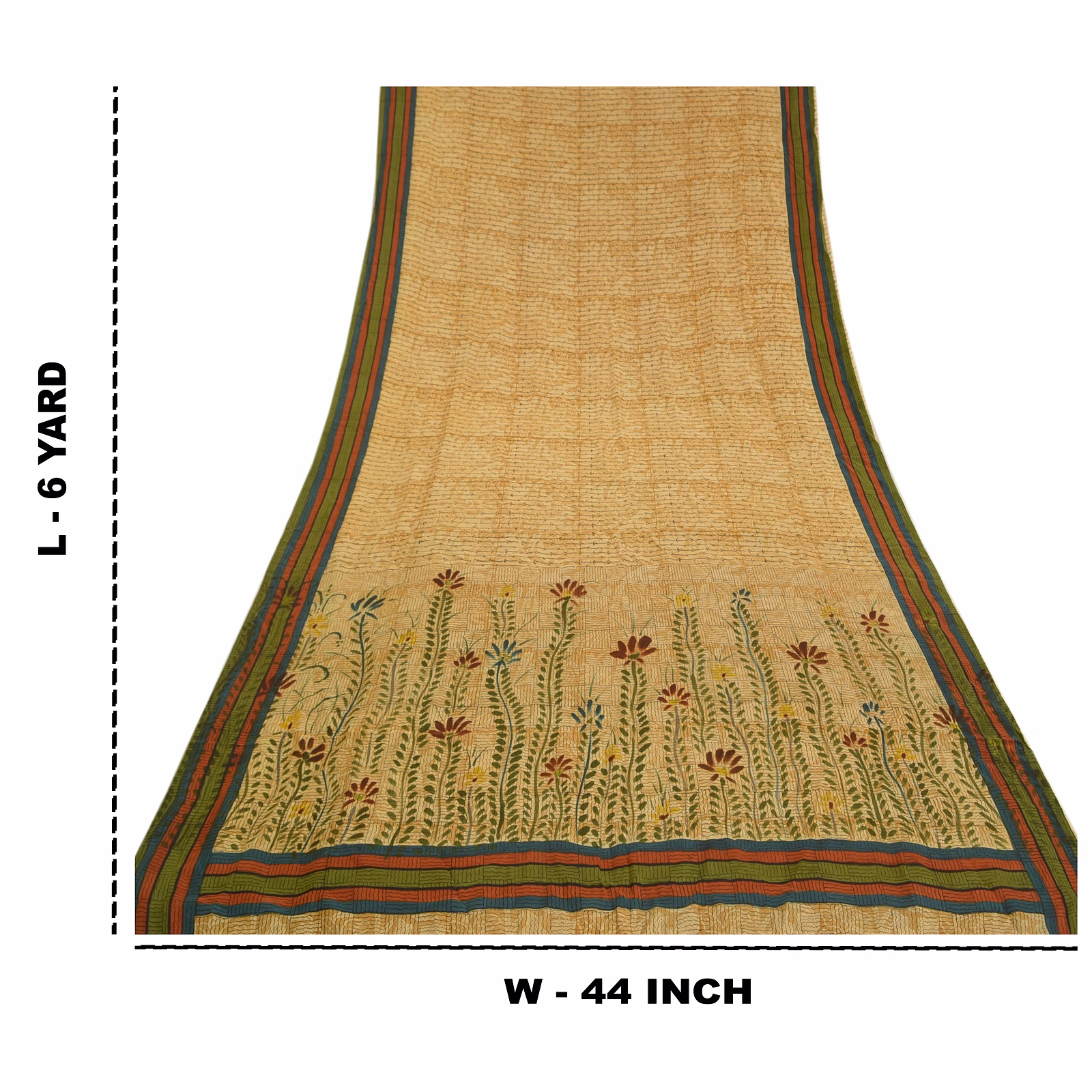 Sanskriti Vintage Pale Cream Sarees Printed Pure Crepe Silk Sari Craft Fabric, PRC-16073 image 14