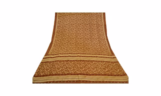 Sanskriti Vintage Brown Sarees Printed Pure Crepe Silk Sari Floral Craft Fabric, PRC-16097