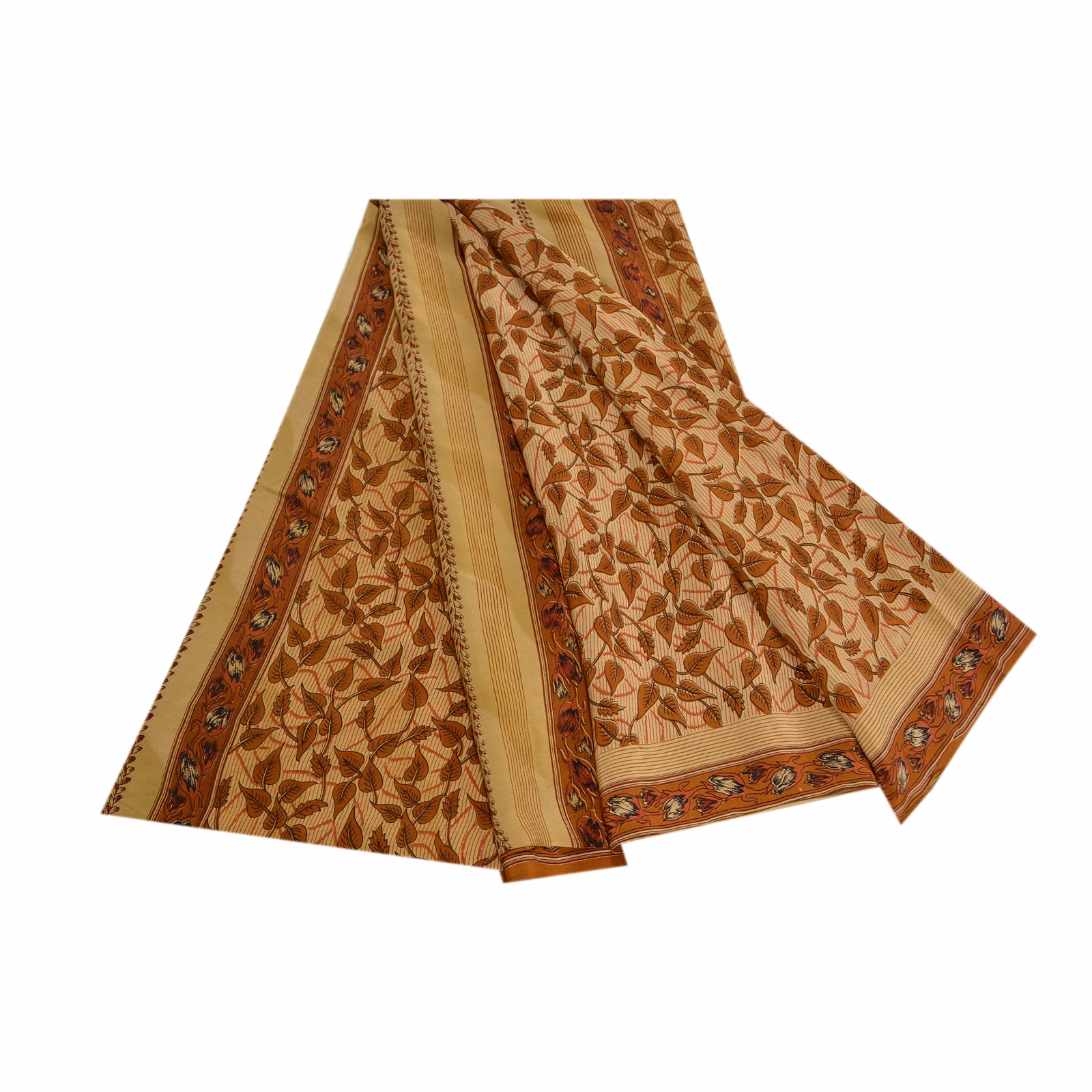Sanskriti Vintage Brown Sarees Printed Pure Crepe Silk Sari Floral Craft Fabric, PRC-16097 image 13