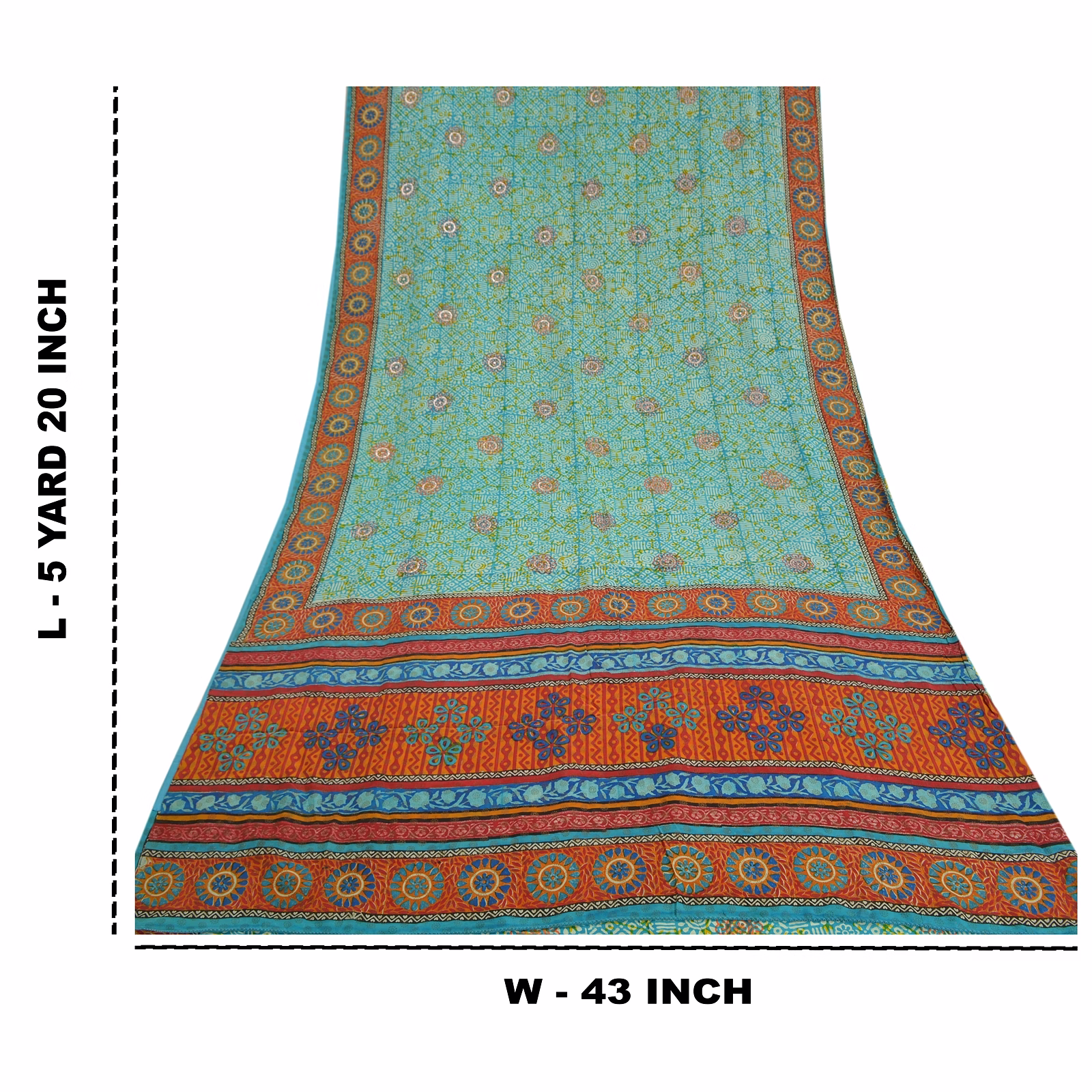 Sanskriti Vintage Sea Green Sarees Pure Crepe Silk Printed Sari 5Yd Craft Fabric, PRC-16021 image 15