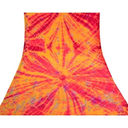 Sanskriti Vintage Yellow Tie-Dye Sarees Pure Crepe Silk Sari 5Yd Craft Fabric, PRC-17348