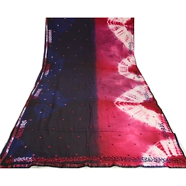 Sanskriti Vintage Sarees Black Tie-Dye Embroidered Pure Crepe Silk Sari Fabric, PRC-19205