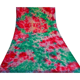 Sanskriti Vintage Sarees Red Tie-Dye Pure Crepe Silk Sari Soft 5Yd Craft Fabric, PRC-18001