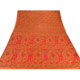 Sanskriti Vintage Indian Sari 100% Pure Silk Sarees Orange Printed Sarees Fabric, PRC-159