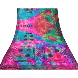 Sanskriti Vintage Multicolor Sarees Pure Crepe Silk Tie&Dye Printed Sari Fabric, PRC-16818
