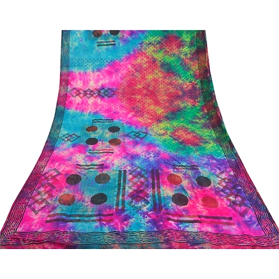 Sanskriti Vintage Multicolor Sarees Pure Crepe Silk Tie&Dye Printed Sari Fabric, PRC-16818