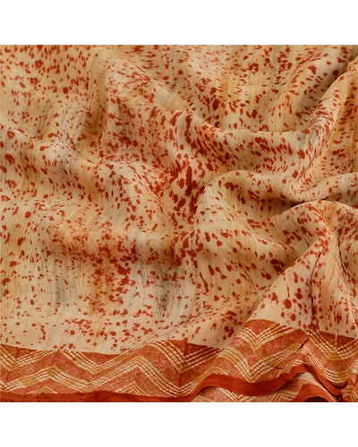 Sanskriti Vintage Cream Sarees Pure Crepe Silk Floral Printed Sari Craft Fabric, PRC-10146-Cream-Printed Floral-Pure Crepe Silk-4