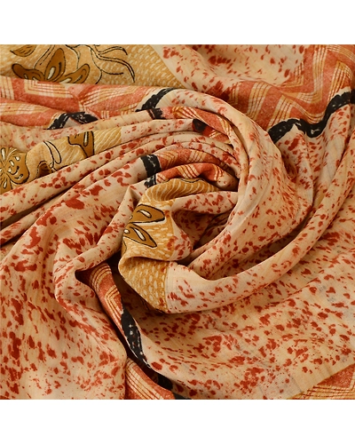 Sanskriti Vintage Cream Sarees Pure Crepe Silk Floral Printed Sari Craft Fabric, PRC-10146-Cream-Printed Floral-Pure Crepe Silk-5