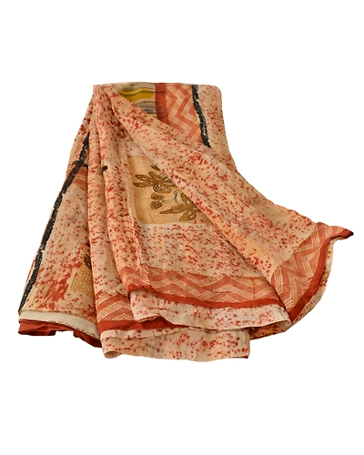 Sanskriti Vintage Cream Sarees Pure Crepe Silk Floral Printed Sari Craft Fabric, PRC-10146-Cream-Printed Floral-Pure Crepe Silk-6