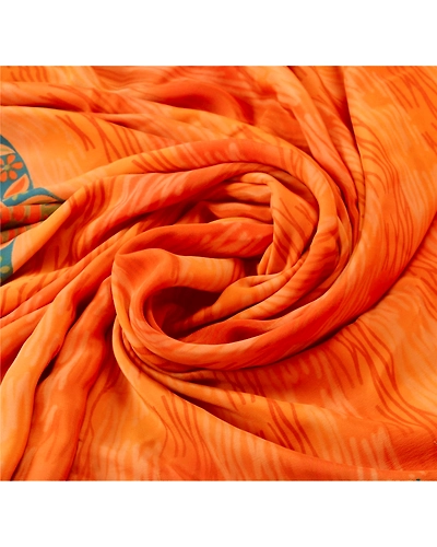 Sanskriti Vintage Orange Sarees 100% Pure Crepe Silk Printed Fabric Sari Craft, PRC-10462-Orange-Printed Floral-Pure Crepe Silk-5