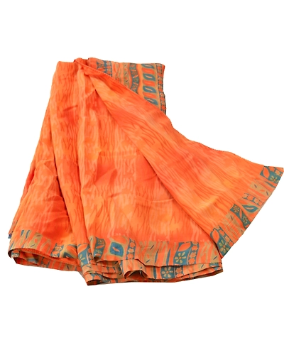 Sanskriti Vintage Orange Sarees 100% Pure Crepe Silk Printed Fabric Sari Craft, PRC-10462-Orange-Printed Floral-Pure Crepe Silk-6