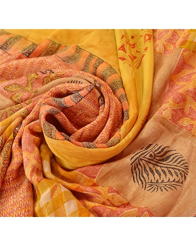 Sanskriti Vintage Yellow Sarees 100% Pure Crepe Silk Printed Sari Soft Fabric, PRC-10680-Yellow-Printed Floral-Pure Crepe Silk-5