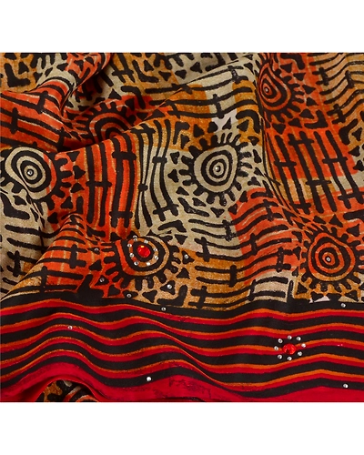 Sanskriti Vintage Orange Sarees Pure Crepe Silk Printed Fabric 5 Yd Craft Sari, PRC-11356-Orange-Printed Floral-Pure Crepe Silk-4