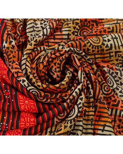 Sanskriti Vintage Orange Sarees Pure Crepe Silk Printed Fabric 5 Yd Craft Sari, PRC-11356-Orange-Printed Floral-Pure Crepe Silk-5