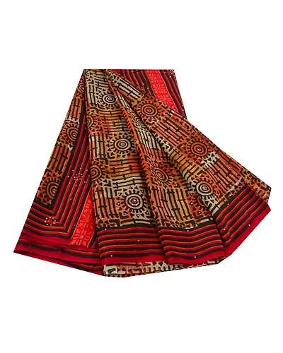 Sanskriti Vintage Orange Sarees Pure Crepe Silk Printed Fabric 5 Yd Craft Sari, PRC-11356-Orange-Printed Floral-Pure Crepe Silk-6