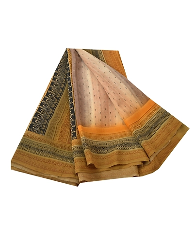 Sanskriti Vintage Cream Sarees Pure Crepe Silk Printed Sari Craft 5 Yard Fabric, PRC-11660-Cream-Printed Floral-Pure Crepe Silk-6
