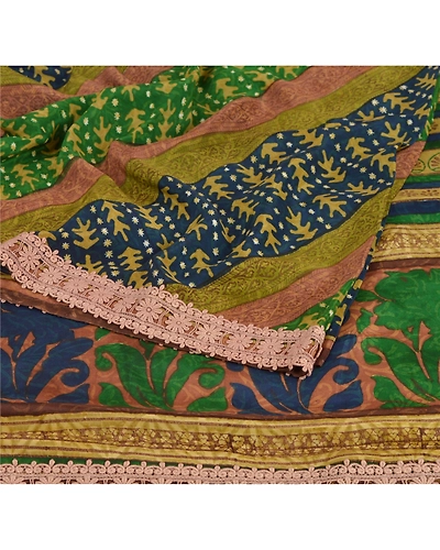 Sanskriti Vintage Indian Sari 100% Pure Crepe Silk Sarees Printed Craft Fabric, PRC-11669-Multi-Printed Floral-Pure Crepe Silk-2