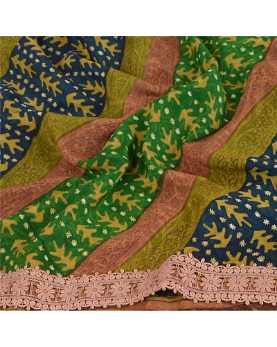 Sanskriti Vintage Indian Sari 100% Pure Crepe Silk Sarees Printed Craft Fabric, PRC-11669-Multi-Printed Floral-Pure Crepe Silk-4