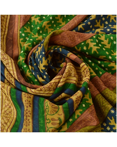 Sanskriti Vintage Indian Sari 100% Pure Crepe Silk Sarees Printed Craft Fabric, PRC-11669-Multi-Printed Floral-Pure Crepe Silk-5