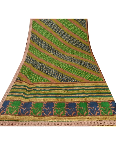 Sanskriti Vintage Indian Sari 100% Pure Crepe Silk Sarees Printed Craft Fabric, PRC-11669-Multi-Printed Floral-Pure Crepe Silk-7