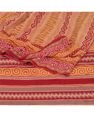 Sanskriti Vintage Pink Sarees Pure Crepe Silk Printed Sari Soft 5Yd Craft Fabric, PRC-12265-Pink-Printed Floral-Pure Crepe Silk-1