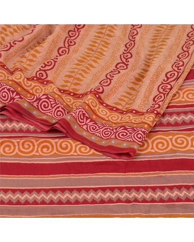 Sanskriti Vintage Pink Sarees Pure Crepe Silk Printed Sari Soft 5Yd Craft Fabric, PRC-12265-Pink-Printed Floral-Pure Crepe Silk-2