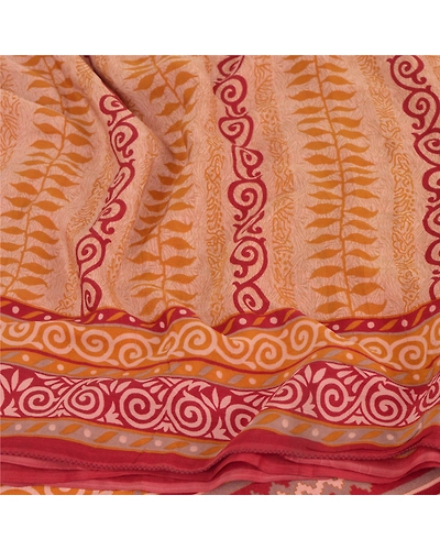 Sanskriti Vintage Pink Sarees Pure Crepe Silk Printed Sari Soft 5Yd Craft Fabric, PRC-12265-Pink-Printed Floral-Pure Crepe Silk-3