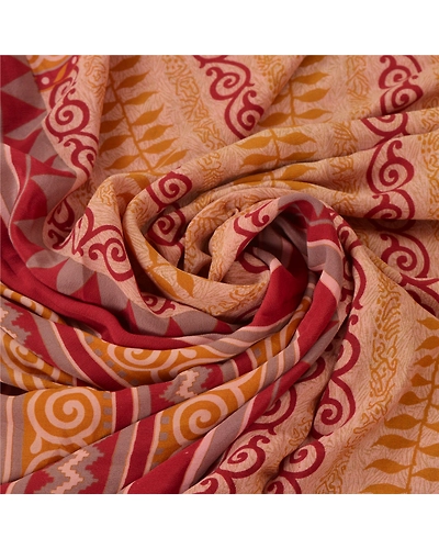 Sanskriti Vintage Pink Sarees Pure Crepe Silk Printed Sari Soft 5Yd Craft Fabric, PRC-12265-Pink-Printed Floral-Pure Crepe Silk-5