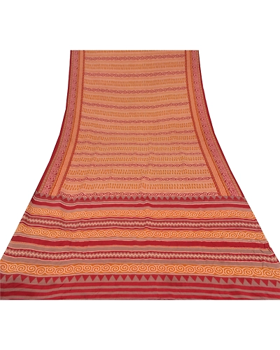 Sanskriti Vintage Pink Sarees Pure Crepe Silk Printed Sari Soft 5Yd Craft Fabric, PRC-12265-Pink-Printed Floral-Pure Crepe Silk-7