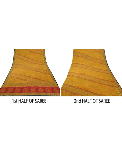 Sanskriti Vintage Green Sarees 100% Pure Crepe Silk Printed Sari Craft Fabric, PRC-12534-Green-Printed Floral Design-Pure Crepe Silk-4