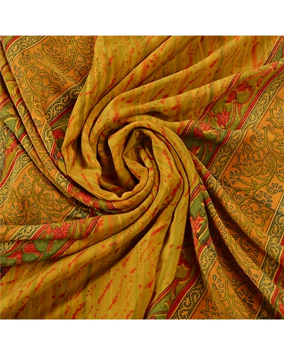 Sanskriti Vintage Green Sarees 100% Pure Crepe Silk Printed Sari Craft Fabric, PRC-12534-Green-Printed Floral Design-Pure Crepe Silk-6