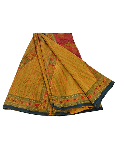 Sanskriti Vintage Green Sarees 100% Pure Crepe Silk Printed Sari Craft Fabric, PRC-12534-Green-Printed Floral Design-Pure Crepe Silk-7