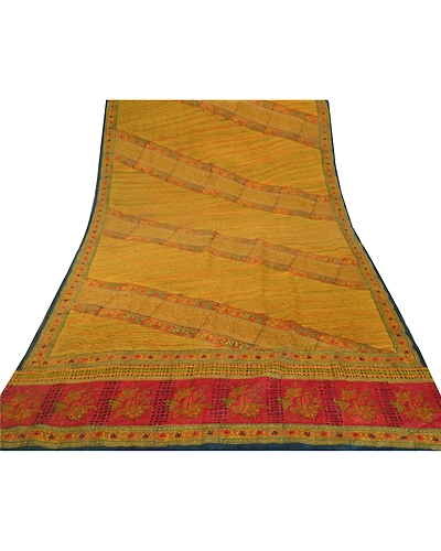 Sanskriti Vintage Green Sarees 100% Pure Crepe Silk Printed Sari Craft Fabric, PRC-12534-Green-Printed Floral Design-Pure Crepe Silk-8