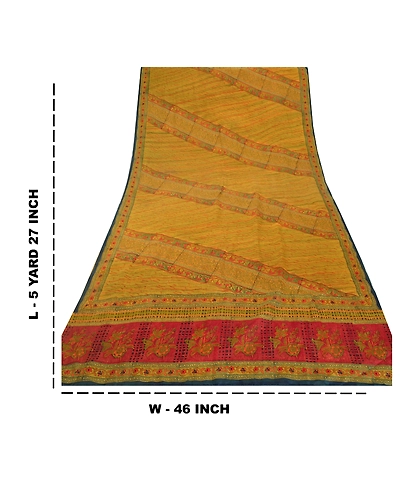 Sanskriti Vintage Green Sarees 100% Pure Crepe Silk Printed Sari Craft Fabric, PRC-12534-Green-Printed Floral Design-Pure Crepe Silk-9